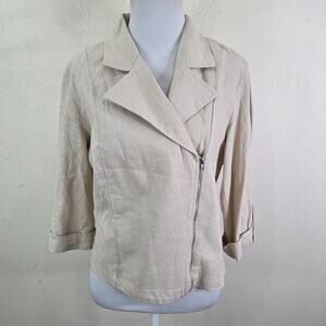 Mosaic & Co Women's Linen/Rayon Crop Moto Jacket Oatmeal Beige Size XL